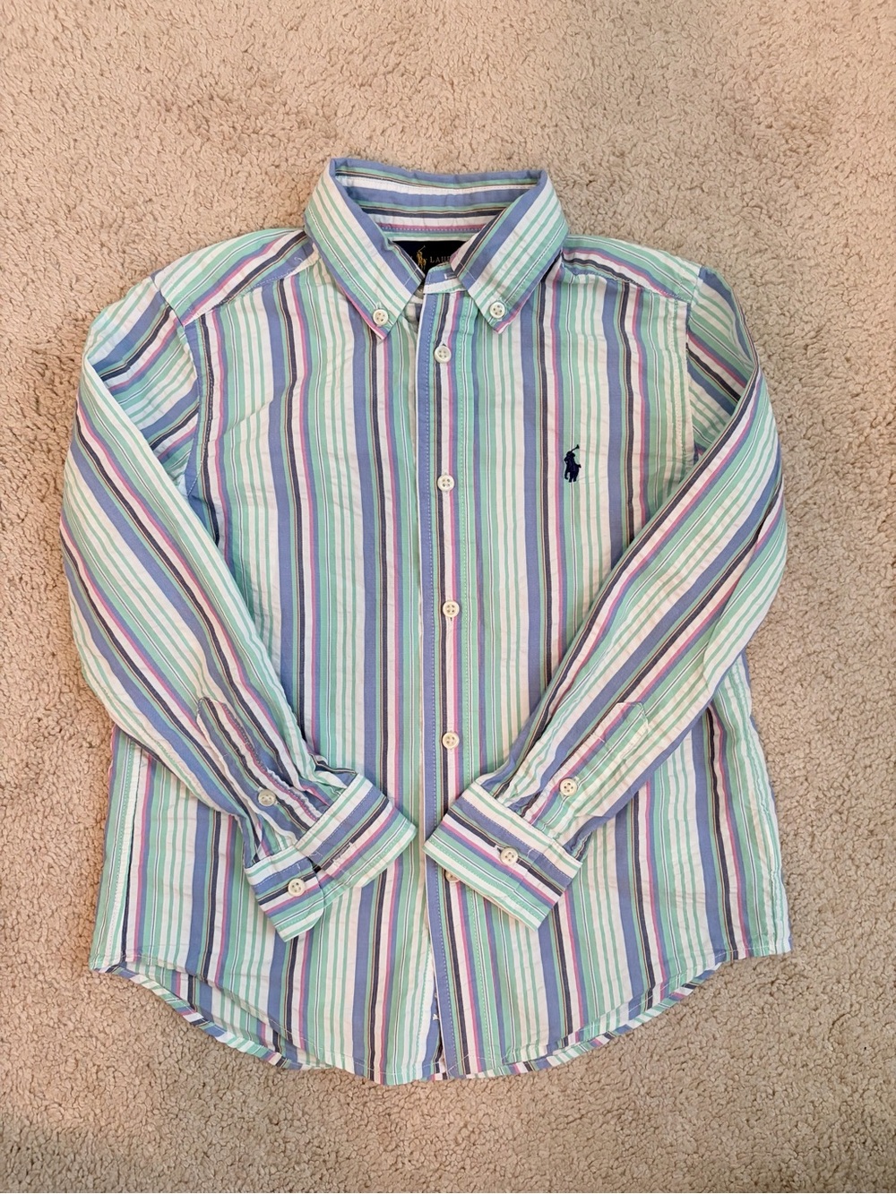 Ralph Lauren Little Boys Pastel Striped Long Sleeve Button Down Shirt Sz 5